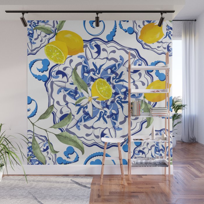 Summer,citrus,Mediterranean style,lemon fruit,simple pattern  Wall Mural Gallery Image 1