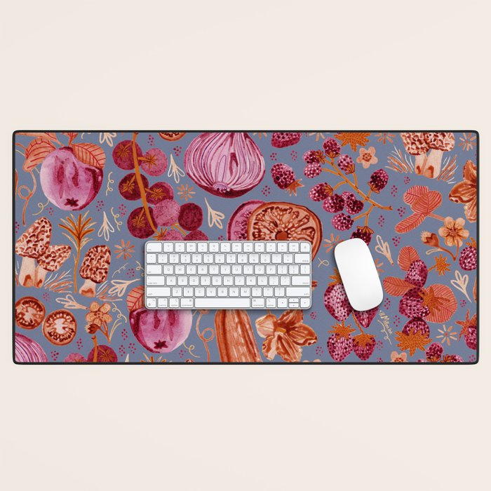 Garden Vegetables & Fresh Fruit in Grey & Rust Desk Mat Gallery Image 1