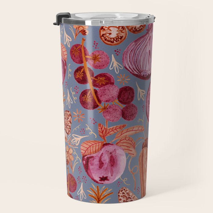Garden Vegetables & Fresh Fruit in Grey & Rust Travel Mug Gallery Image 3