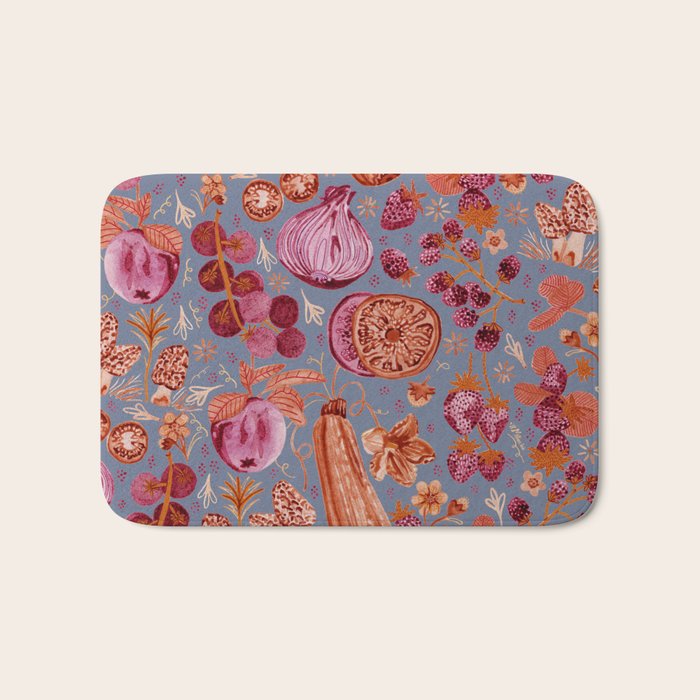 Garden Vegetables & Fresh Fruit in Grey & Rust Bath Mat Gallery Image 1