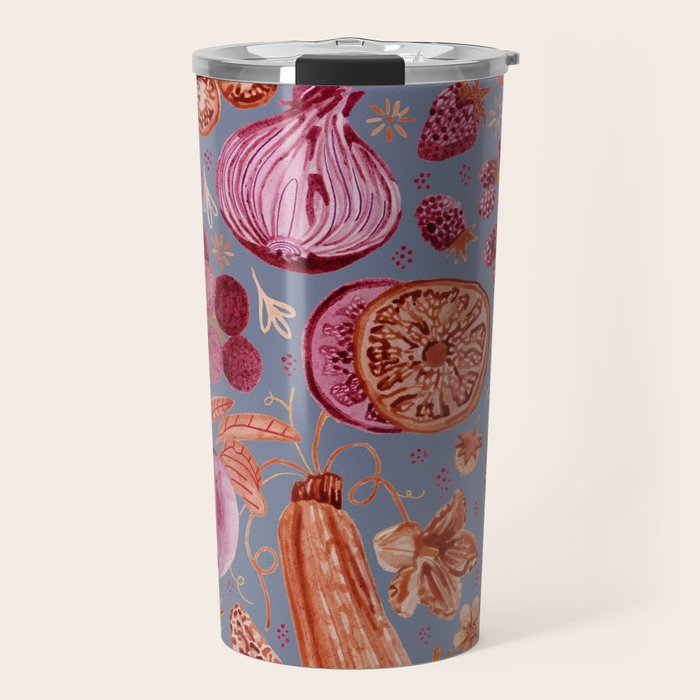 Garden Vegetables & Fresh Fruit in Grey & Rust Travel Mug Gallery Image 1