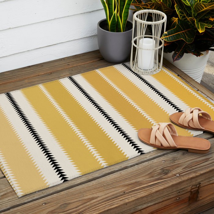 Western Stripes V Golden Yellow Outdoor Rug Gallery Image 2