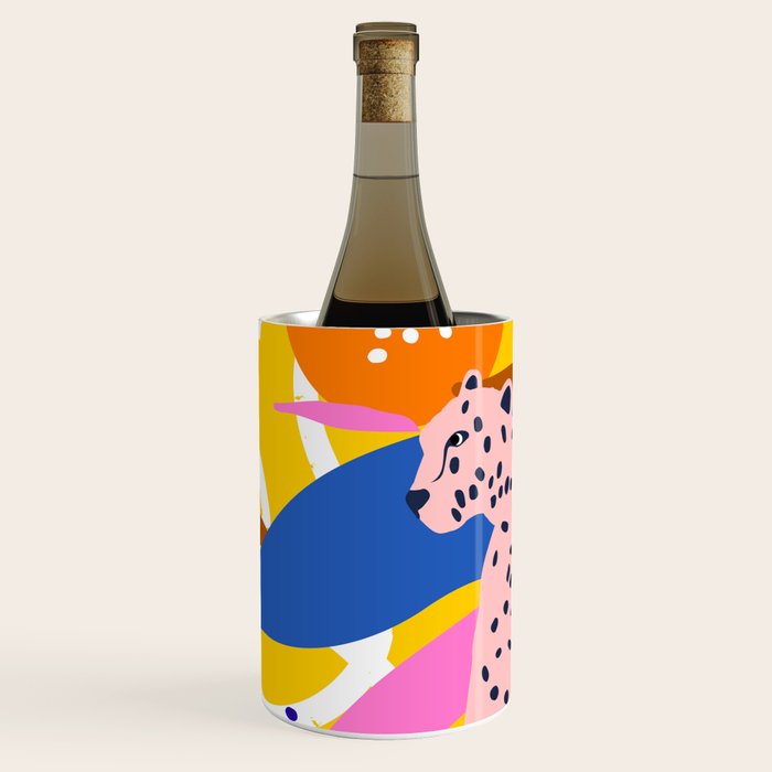 Leopard Somewhere Over The Rainbow, Maximalist Abstract Wildlife Jungle Botanical, Pop of Color Eclectic Animals Illustration  Wine Chiller Gallery Image 2