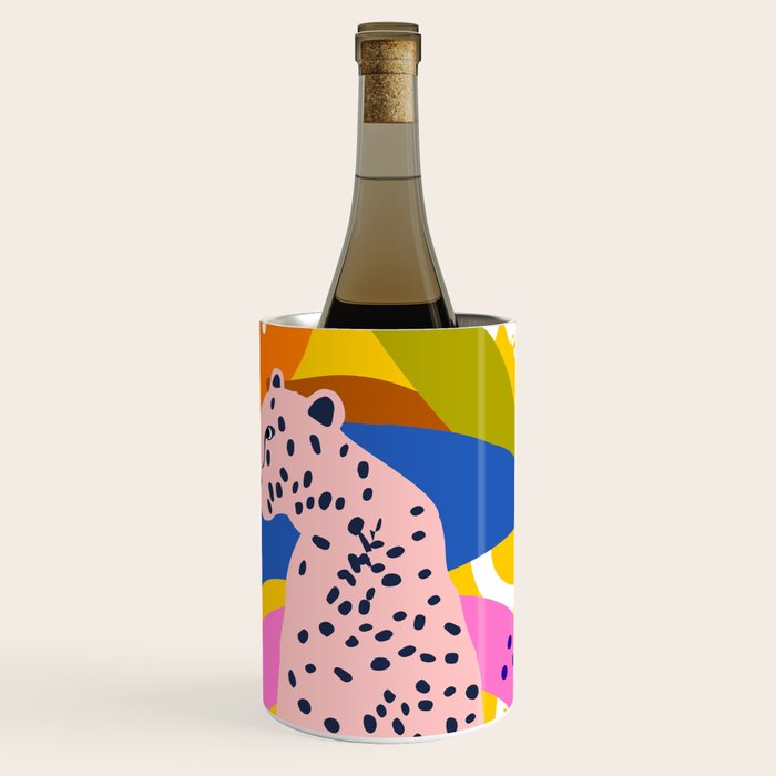 Leopard Somewhere Over The Rainbow, Maximalist Abstract Wildlife Jungle Botanical, Pop of Color Eclectic Animals Illustration  Wine Chiller Gallery Image 1