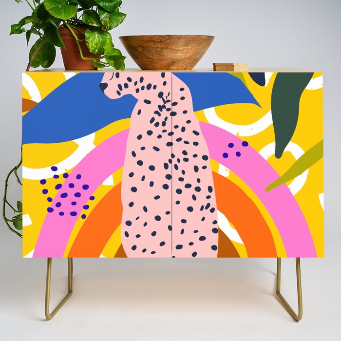 Leopard Somewhere Over The Rainbow, Maximalist Abstract Wildlife Jungle Botanical, Pop of Color Eclectic Animals Illustration  Credenza Gallery Image 1