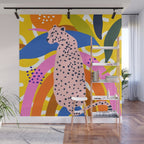 Leopard Somewhere Over The Rainbow, Maximalist Abstract Wildlife Jungle Botanical, Pop of Color Eclectic Animals Illustration  Wall Mural Gallery Image 1