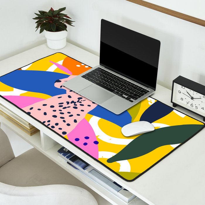 Leopard Somewhere Over The Rainbow, Maximalist Abstract Wildlife Jungle Botanical, Pop of Color Eclectic Animals Illustration  Desk Mat Gallery Image 2