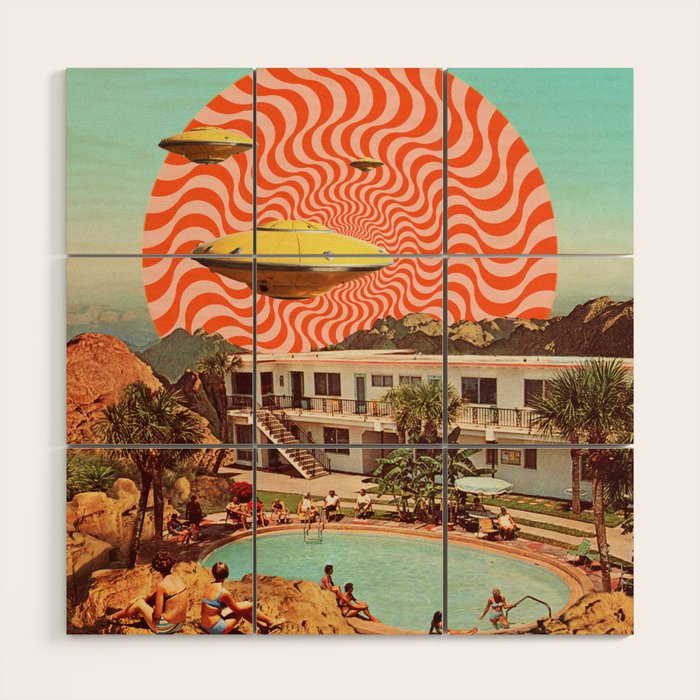 Cosmic UFO Pool Party Wood Wall Art Gallery Image 1
