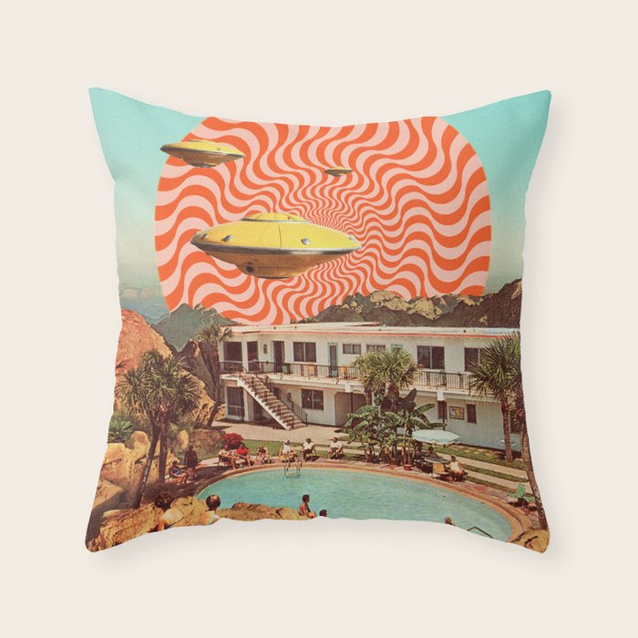 Cosmic UFO Pool Party Throw Pillow Gallery Image 1