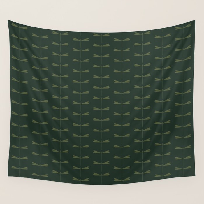 Dragonfly Pattern X Earthy Green Wall Tapestry Gallery Image 1