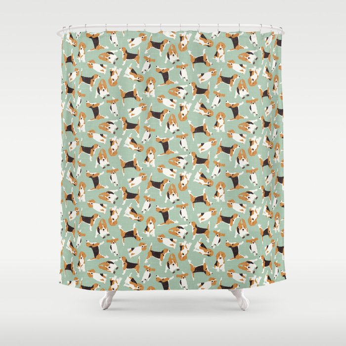 beagle scatter mint Shower Curtain Gallery Image 1