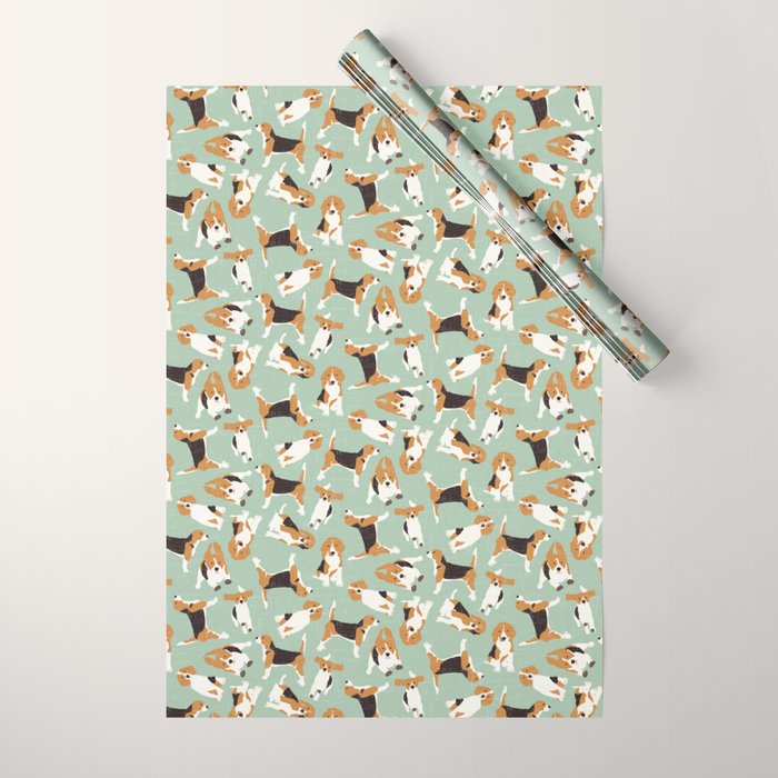 beagle scatter mint Wrapping Paper Gallery Image 1