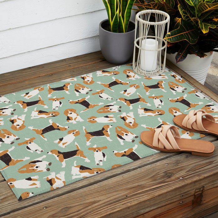 beagle scatter mint Outdoor Rug Gallery Image 2