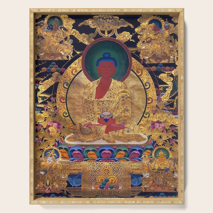 Amitabha Buddha Golden Shambala Thangka Serving Tray Gallery Image 1