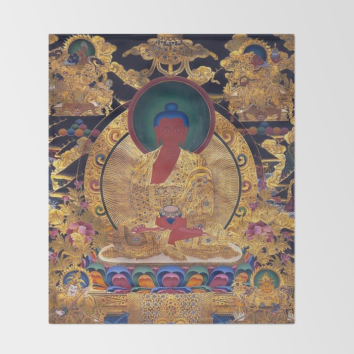 Amitabha Buddha Golden Shambala Thangka Throw Blanket Gallery Image 2