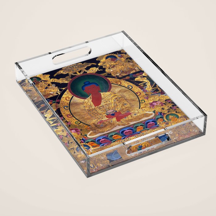 Amitabha Buddha Golden Shambala Thangka Acrylic Tray Gallery Image 1