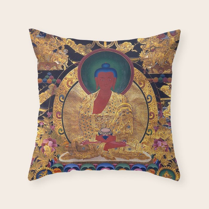 Amitabha Buddha Golden Shambala Thangka Throw Pillow Gallery Image 1