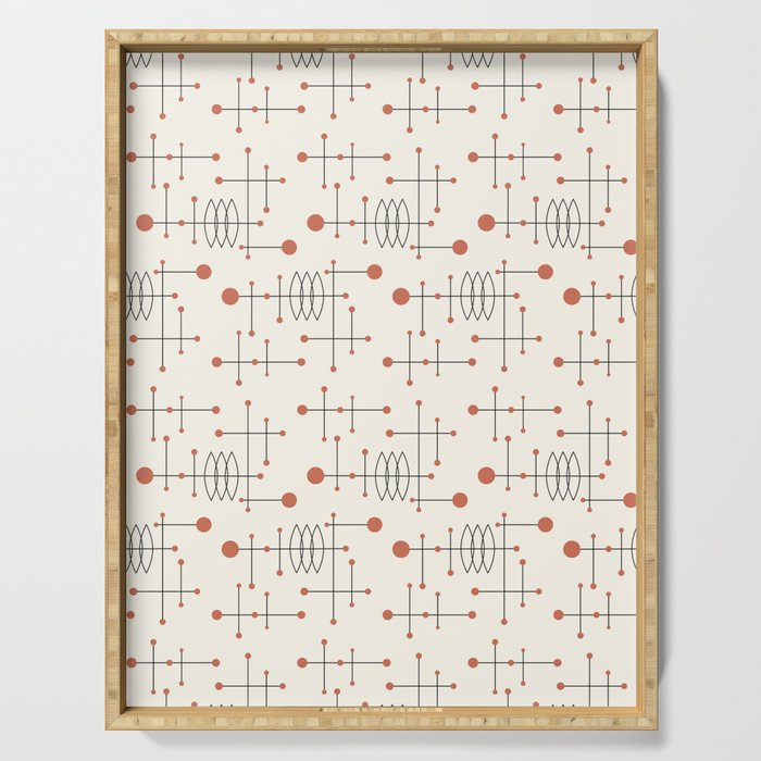 Mid Century Atomic Age Pattern Orange and Cream Serving Tray Gallery Image 1