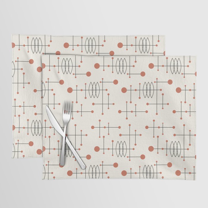 Mid Century Atomic Age Pattern Orange and Cream Placemat Gallery Image 1