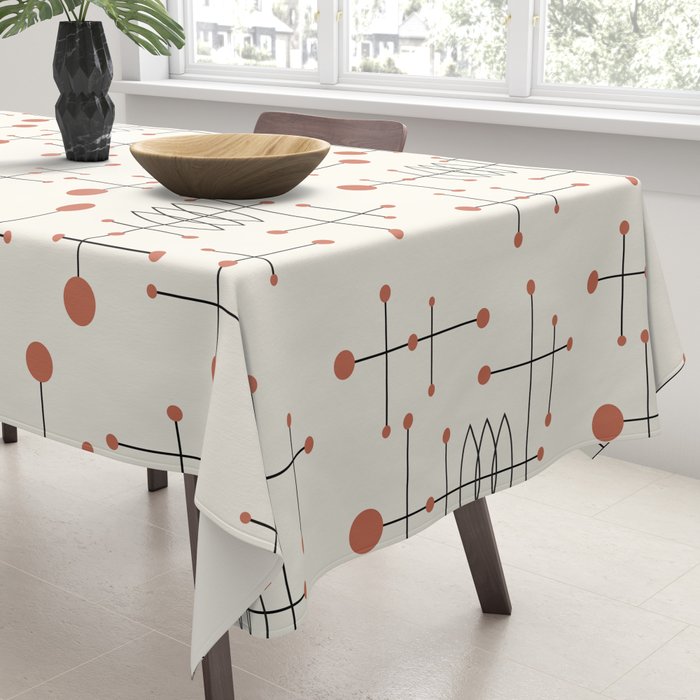 Mid Century Atomic Age Pattern Orange and Cream Tablecloth Gallery Image 3