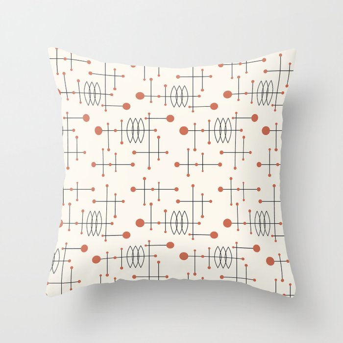 Mid Century Atomic Age Pattern Orange and Cream Throw Pillow Gallery Image 1