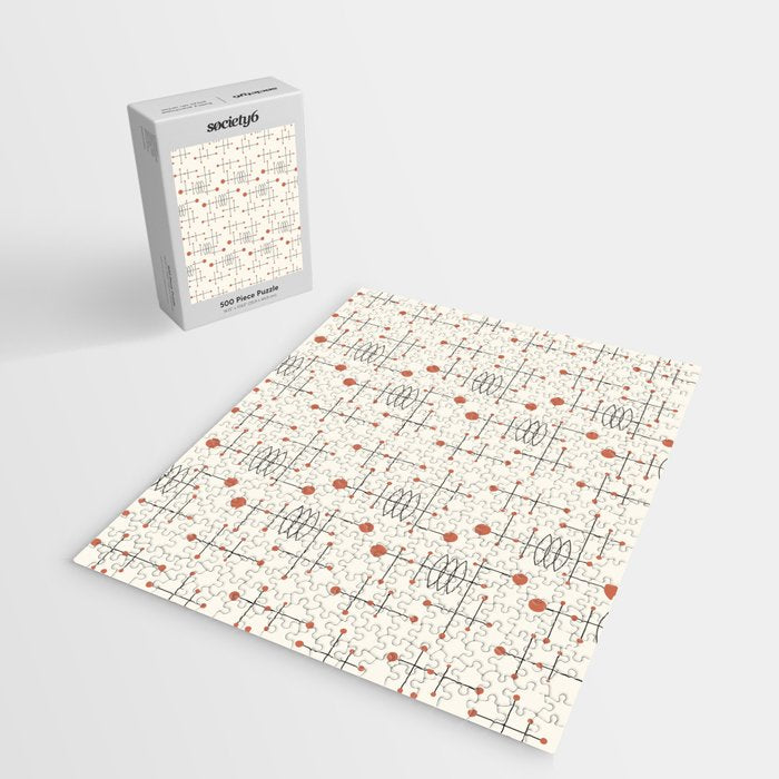 Mid Century Atomic Age Pattern Orange and Cream Jigsaw Puzzle Gallery Image 2