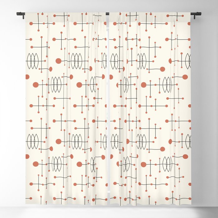 Mid Century Atomic Age Pattern Orange and Cream Window Curtain Gallery Image 1