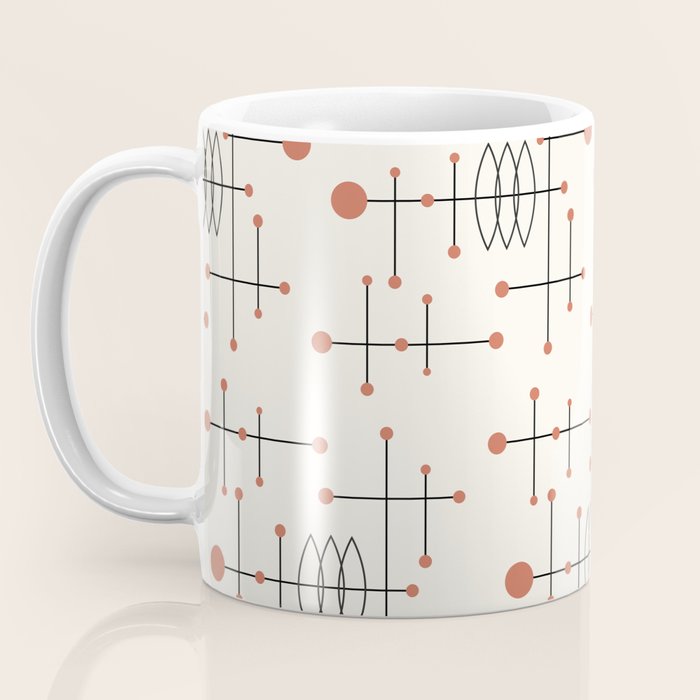 Mid Century Atomic Age Pattern Orange and Cream Coffee Mug Gallery Image 3