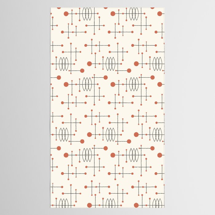 Mid Century Atomic Age Pattern Orange and Cream Tablecloth Gallery Image 2
