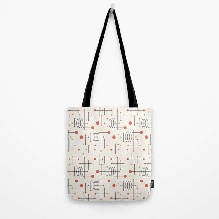 Mid Century Atomic Age Pattern Orange and Cream Tote Bag Gallery Image 2
