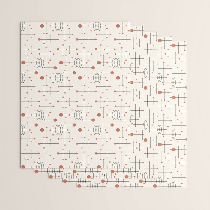 Mid Century Atomic Age Pattern Orange and Cream Wrapping Paper Gallery Image 3