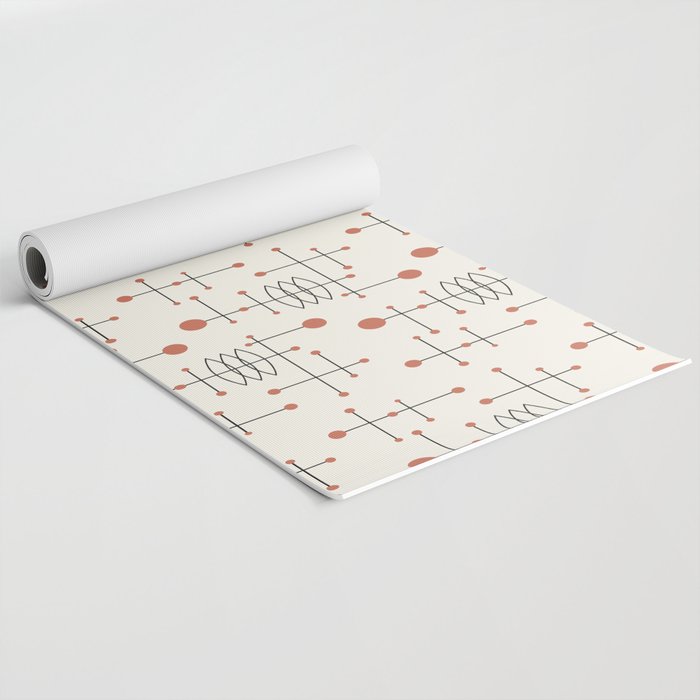 Mid Century Atomic Age Pattern Orange and Cream Yoga Mat Gallery Image 2