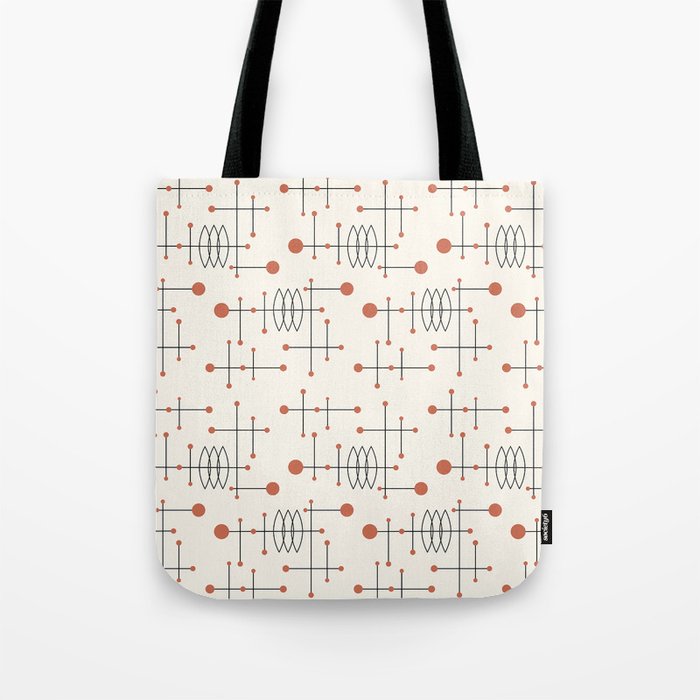 Mid Century Atomic Age Pattern Orange and Cream Tote Bag Gallery Image 1