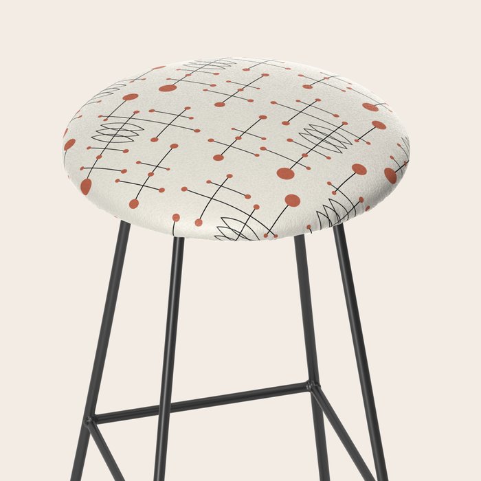 Mid Century Atomic Age Pattern Orange and Cream Stool Gallery Image 2