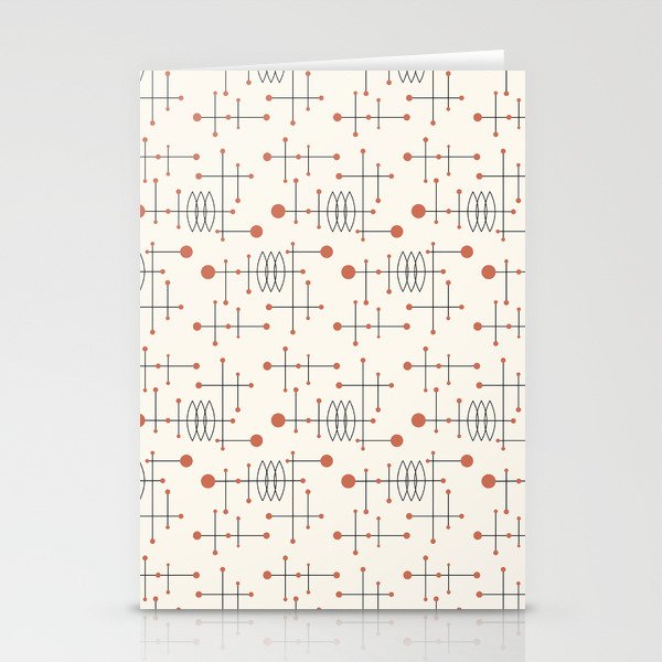 Mid Century Atomic Age Pattern Orange and Cream Stationery Card Gallery Image 1