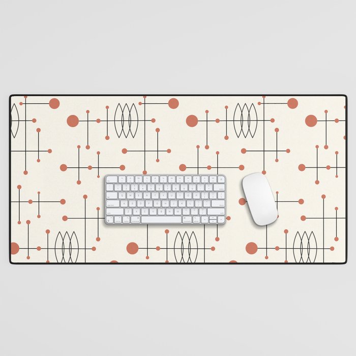 Mid Century Atomic Age Pattern Orange and Cream Desk Mat Gallery Image 1