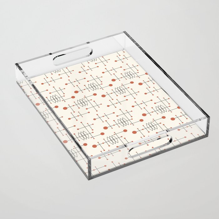 Mid Century Atomic Age Pattern Orange and Cream Acrylic Tray Gallery Image 1