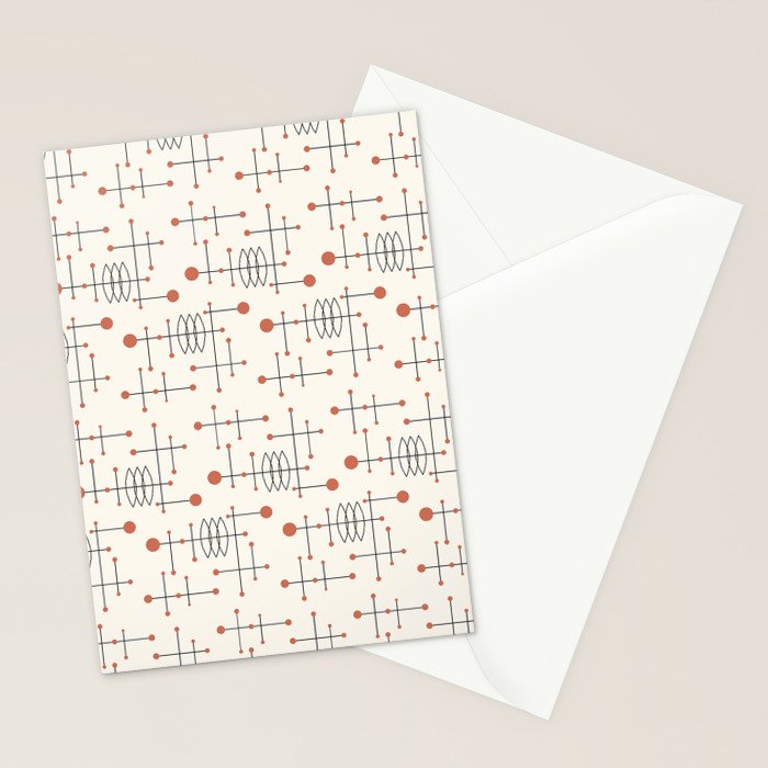 Mid Century Atomic Age Pattern Orange and Cream Stationery Card Gallery Image 2