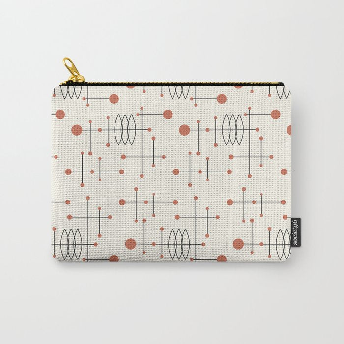 Mid Century Atomic Age Pattern Orange and Cream Carry All Pouch Gallery Image 1