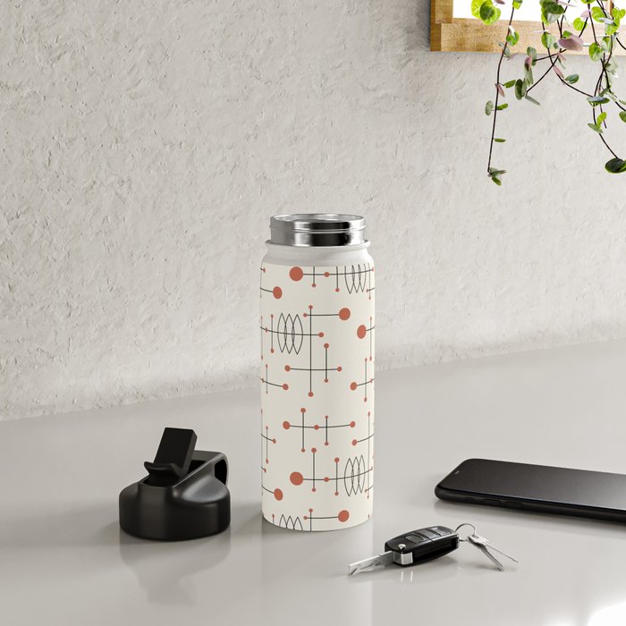 Mid Century Atomic Age Pattern Orange and Cream Water Bottle Gallery Image 4