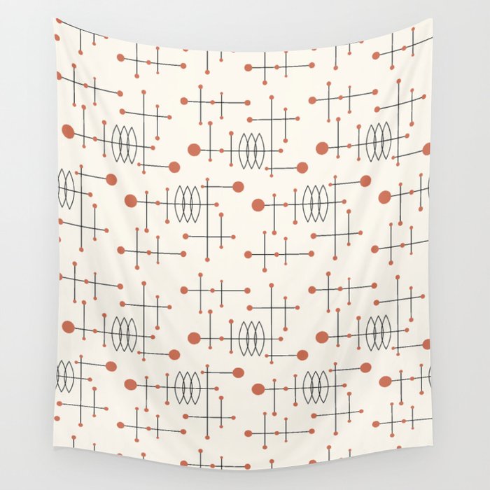 Mid Century Atomic Age Pattern Orange and Cream Wall Tapestry Gallery Image 4