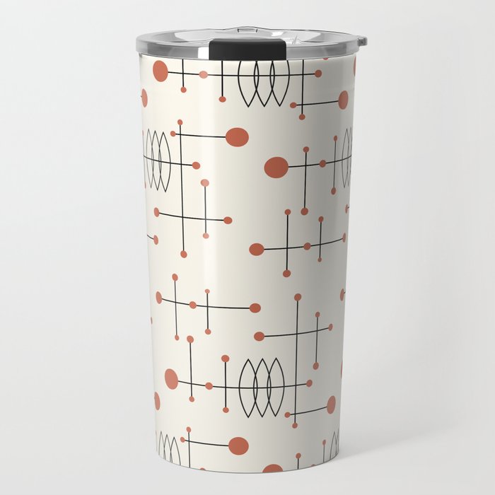 Mid Century Atomic Age Pattern Orange and Cream Travel Mug Gallery Image 1