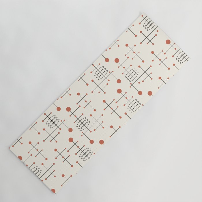 Mid Century Atomic Age Pattern Orange and Cream Yoga Mat Gallery Image 1