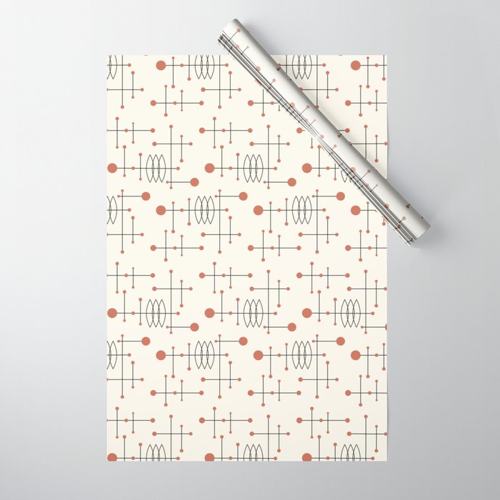 Mid Century Atomic Age Pattern Orange and Cream Wrapping Paper Gallery Image 1