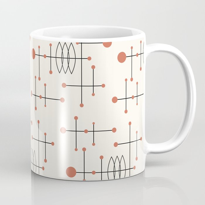 Mid Century Atomic Age Pattern Orange and Cream Coffee Mug Gallery Image 1