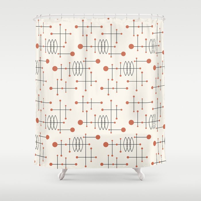 Mid Century Atomic Age Pattern Orange and Cream Shower Curtain Gallery Image 1