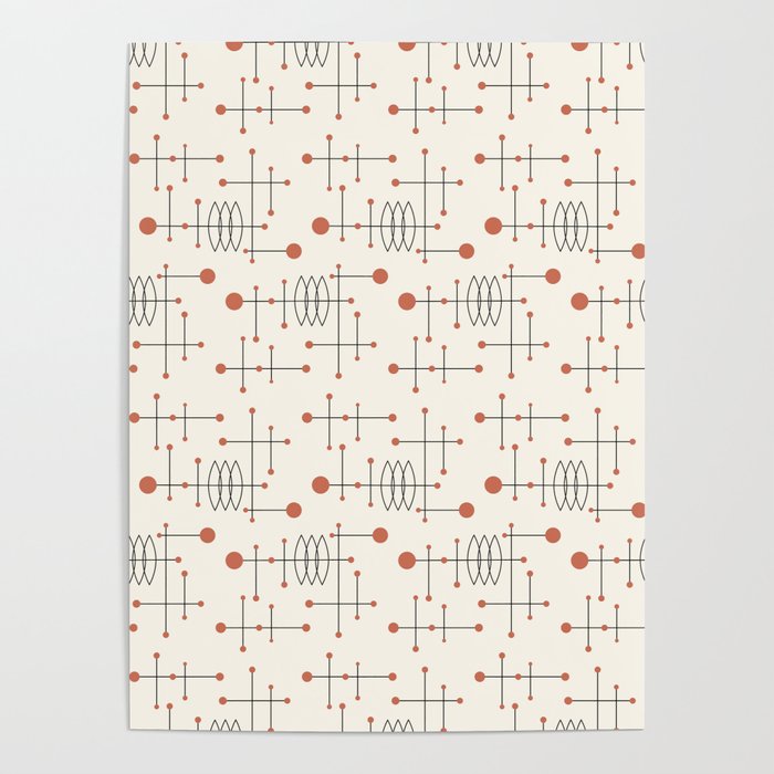Mid Century Atomic Age Pattern Orange and Cream Poster Gallery Image 4