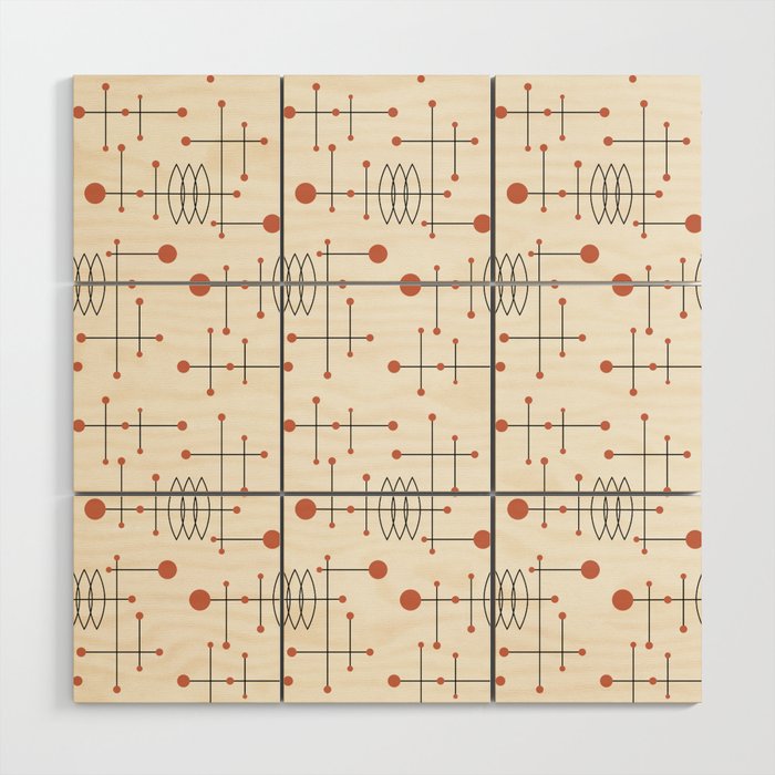 Mid Century Atomic Age Pattern Orange and Cream Wood Wall Art Gallery Image 1