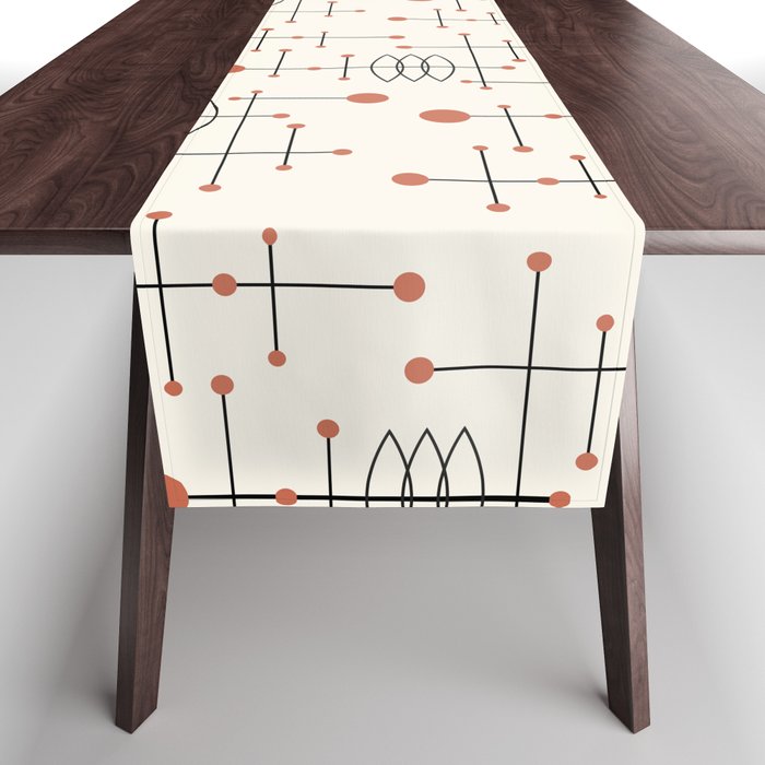 Mid Century Atomic Age Pattern Orange and Cream Table Runner Gallery Image 1