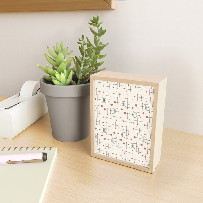 Mid Century Atomic Age Pattern Orange and Cream Mini Art Print Gallery Image 2